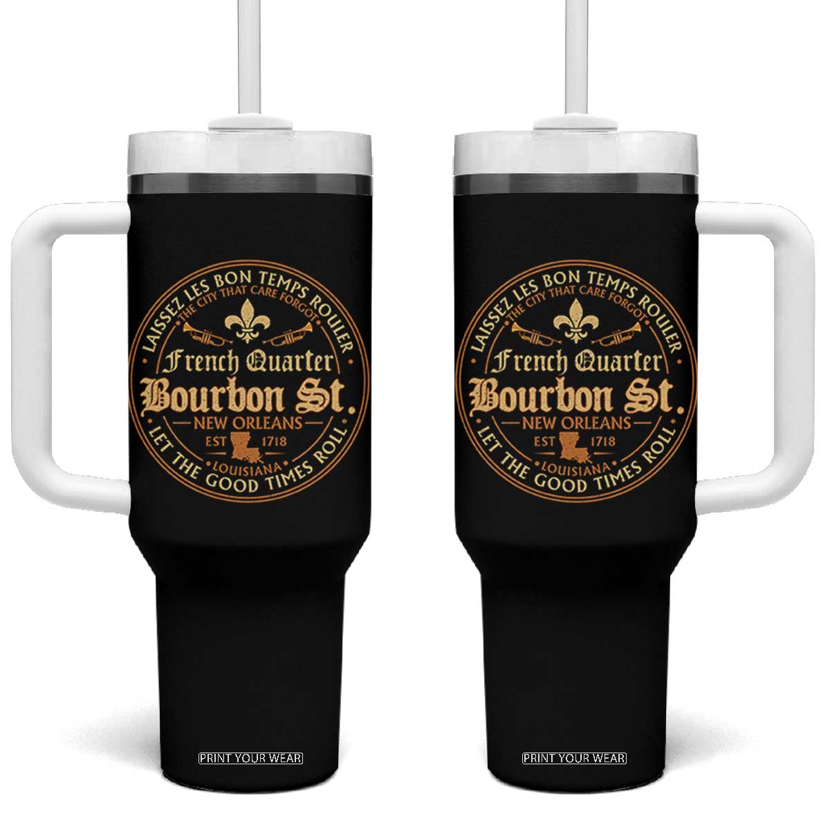 Bourbon Street French Quarter New Orleans Vintage Tumbler With Handle TS11 One Size: 40 oz Black Print Your Wear
