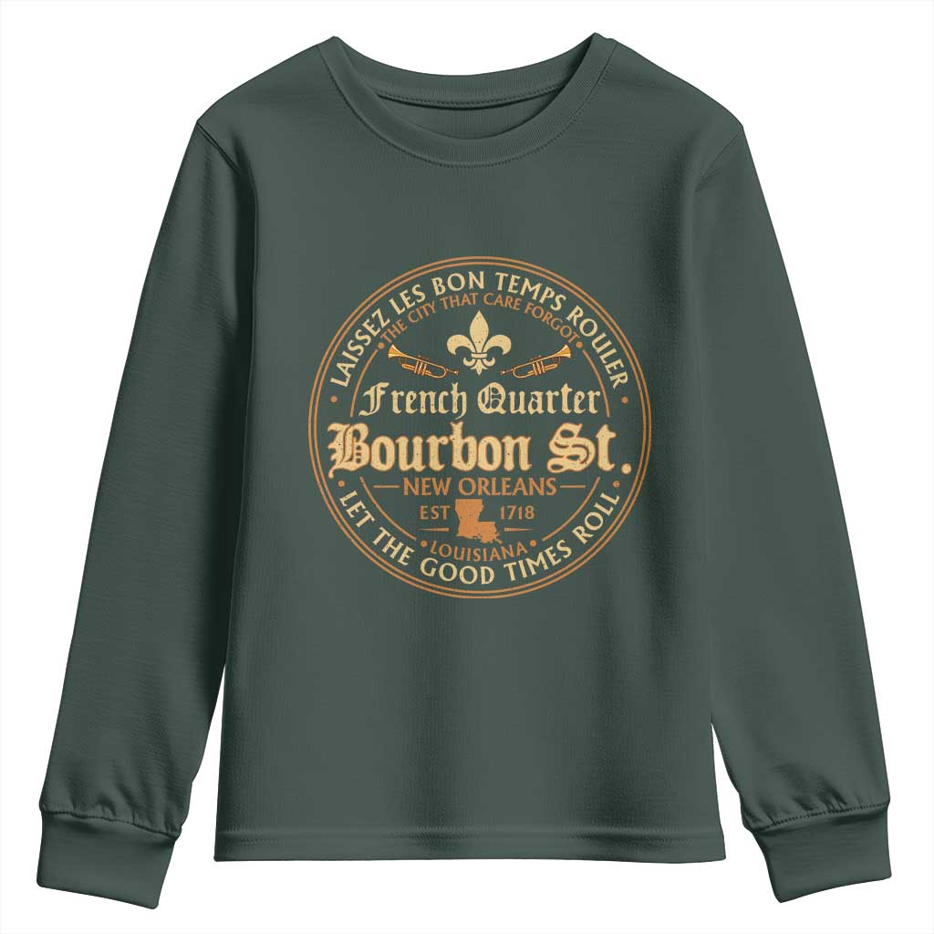 Bourbon Street French Quarter New Orleans Vintage Youth Sweatshirt TS11 Dark Forest Green Print Your Wear