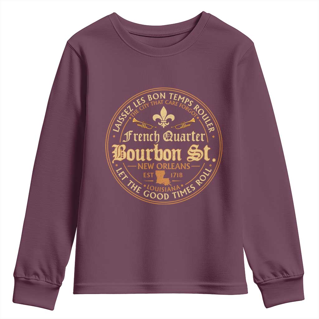Bourbon Street French Quarter New Orleans Vintage Youth Sweatshirt TS11 Maroon Print Your Wear