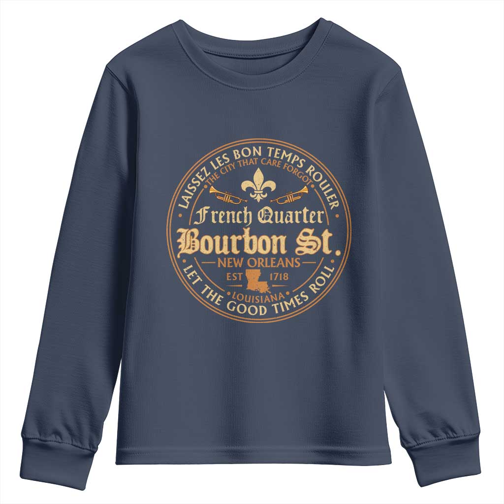 Bourbon Street French Quarter New Orleans Vintage Youth Sweatshirt TS11 Navy Print Your Wear