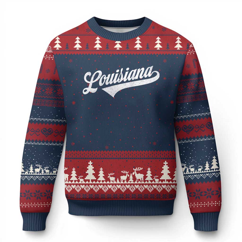 Retro Louisiana Ugly Christmas Sweater Vintage City State Distressed Pride TS11 Navy Red Print Your Wear