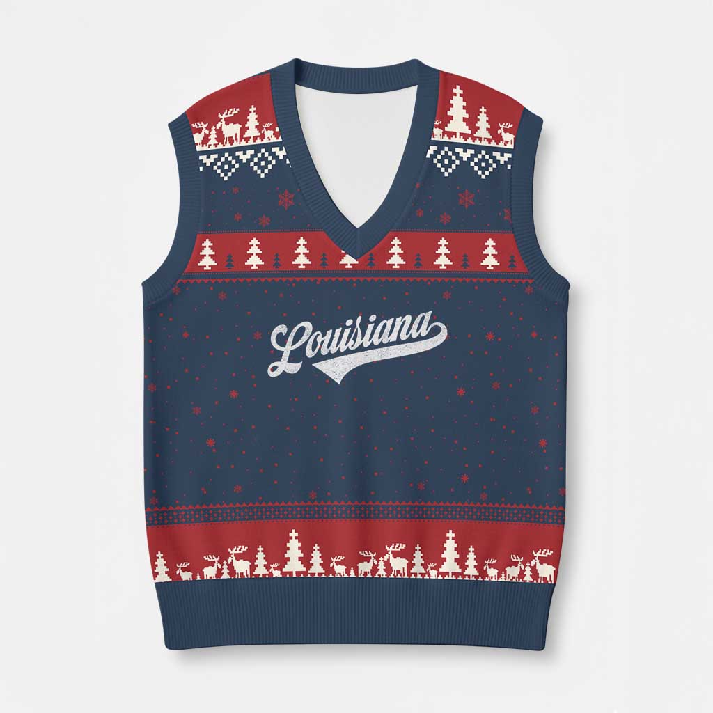 Retro Louisiana V-Neck Knit Sweater Vest Vintage City State Distressed Pride TS11 Navy Red Print Your Wear