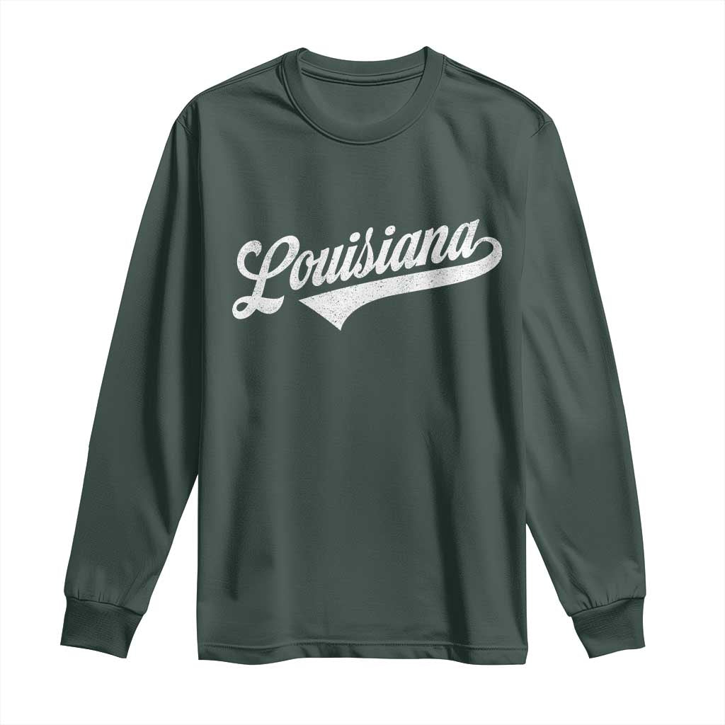 Retro Louisiana Long Sleeve Shirt Vintage City State Distressed Pride TS11 Dark Forest Green Print Your Wear