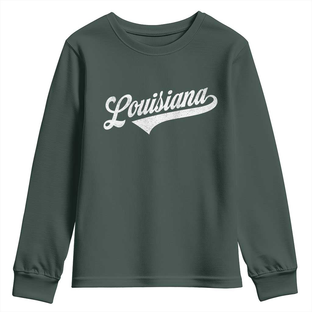 Retro Louisiana Youth Sweatshirt Vintage City State Distressed Pride TS11 Dark Forest Green Print Your Wear