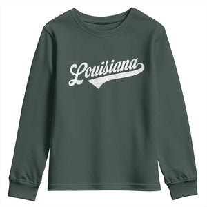 Retro Louisiana Youth Sweatshirt Vintage City State Distressed Pride TS11 Dark Forest Green Print Your Wear