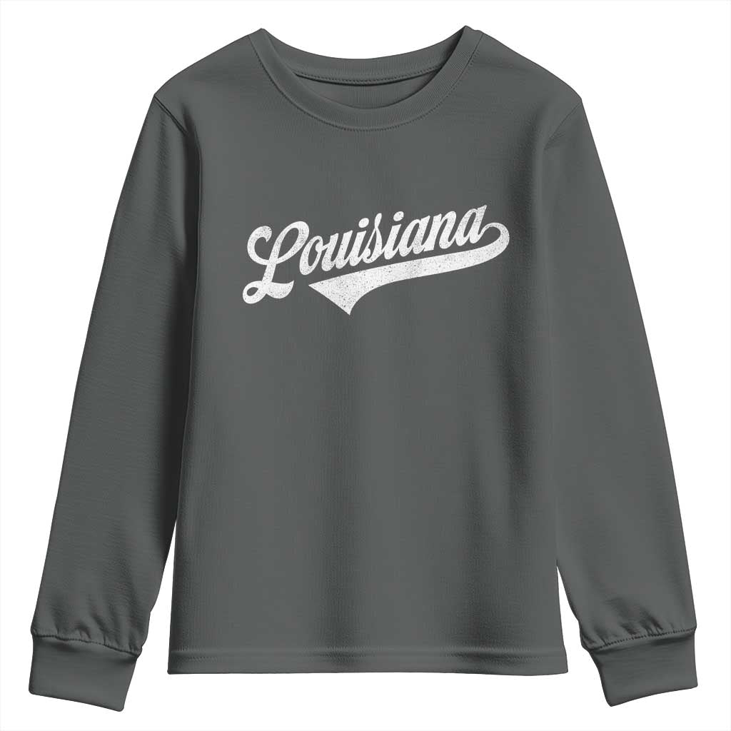 Retro Louisiana Youth Sweatshirt Vintage City State Distressed Pride TS11 Dark Heather Print Your Wear