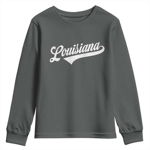 Retro Louisiana Youth Sweatshirt Vintage City State Distressed Pride TS11 Dark Heather Print Your Wear