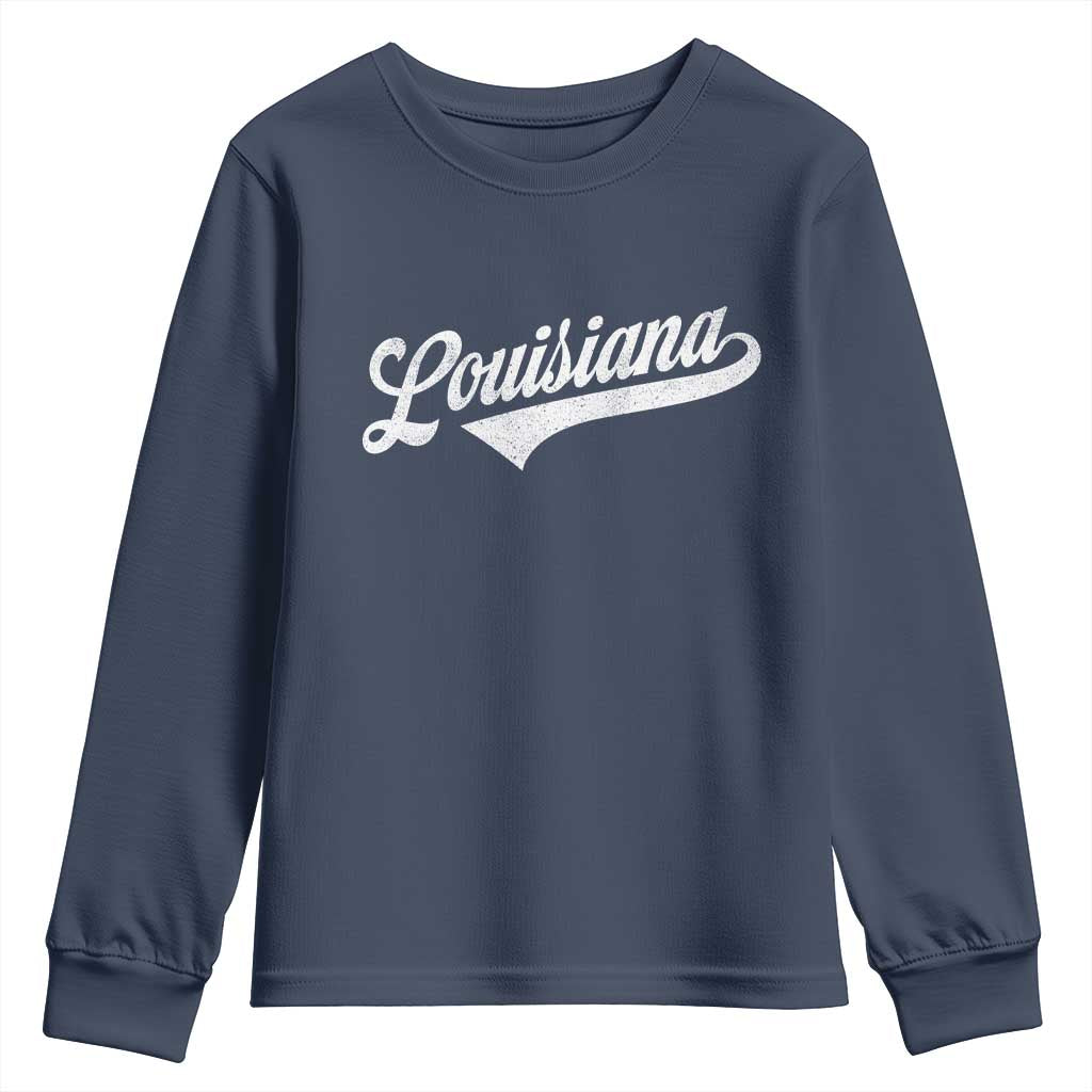 Retro Louisiana Youth Sweatshirt Vintage City State Distressed Pride TS11 Navy Print Your Wear