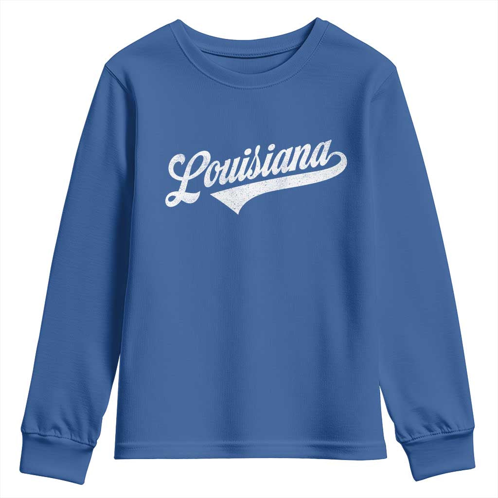 Retro Louisiana Youth Sweatshirt Vintage City State Distressed Pride TS11 Royal Blue Print Your Wear