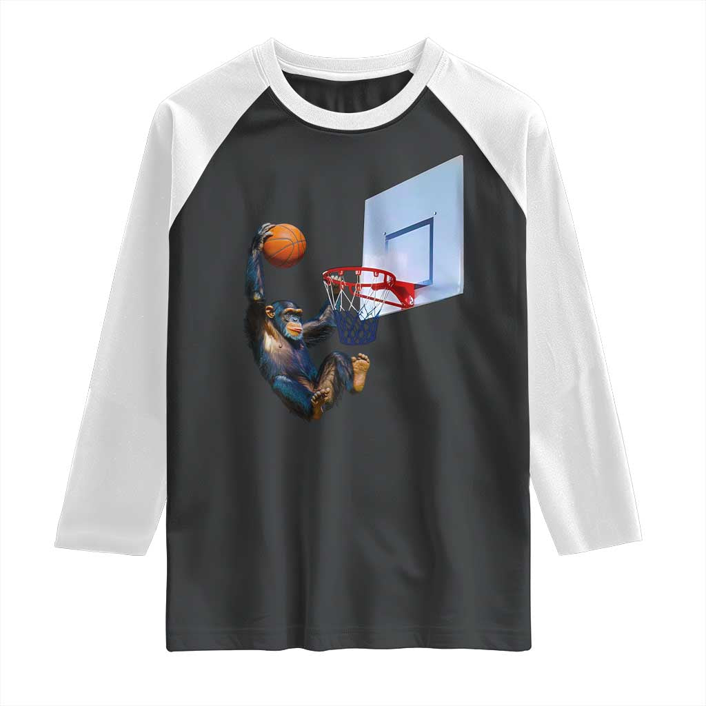 Funny Chimpanzee Basketball Monkey Raglan Shirt TS11 Black White Print Your Wear