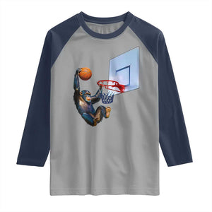 Funny Chimpanzee Basketball Monkey Raglan Shirt TS11 Sport Gray Navy Print Your Wear