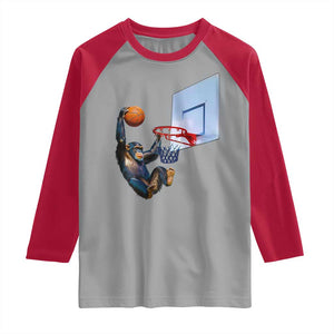 Funny Chimpanzee Basketball Monkey Raglan Shirt TS11 Sport Gray Red Print Your Wear