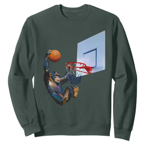 Funny Chimpanzee Basketball Monkey Sweatshirt TS11 Dark Forest Green Print Your Wear