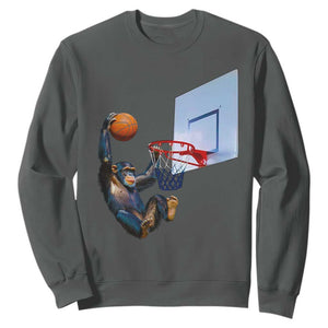 Funny Chimpanzee Basketball Monkey Sweatshirt TS11 Dark Heather Print Your Wear