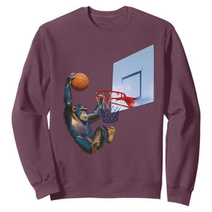 Funny Chimpanzee Basketball Monkey Sweatshirt TS11 Maroon Print Your Wear