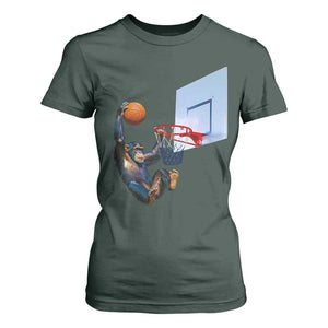 Funny Chimpanzee Basketball Monkey T Shirt For Women TS11 Dark Forest Green Print Your Wear