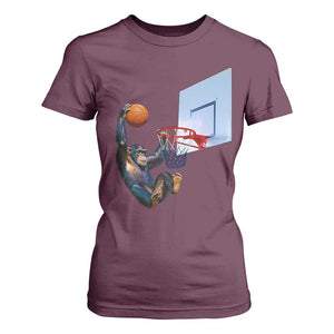 Funny Chimpanzee Basketball Monkey T Shirt For Women TS11 Maroon Print Your Wear
