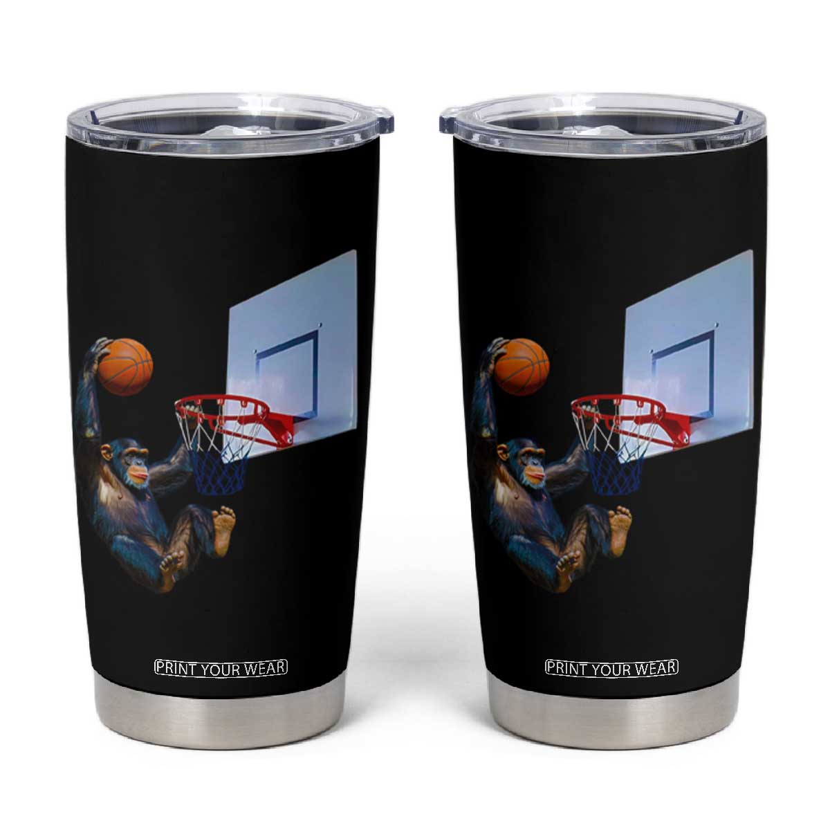 Funny Chimpanzee Basketball Monkey Tumbler Cup TS11 Black Print Your Wear