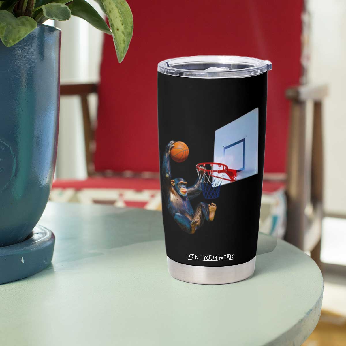 Funny Chimpanzee Basketball Monkey Tumbler Cup TS11 Print Your Wear