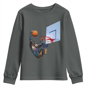 Funny Chimpanzee Basketball Monkey Youth Sweatshirt TS11 Dark Heather Print Your Wear