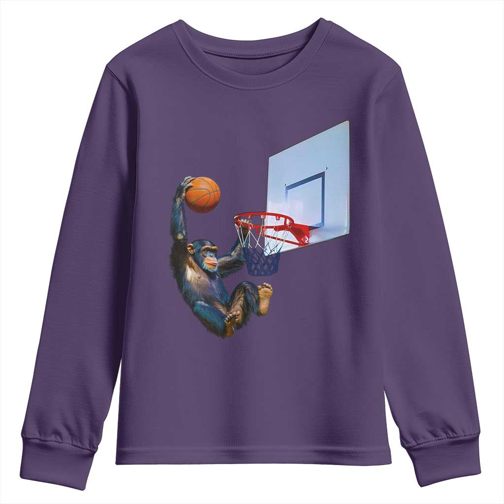 Funny Chimpanzee Basketball Monkey Youth Sweatshirt TS11 Purple Print Your Wear