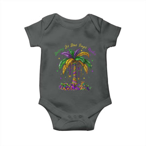 Funny Mardi Gras Coconut Palm Tree Baby Onesie Laissez Les Bons Temps Rouler Beads Masks TS11 Dark Heather Print Your Wear
