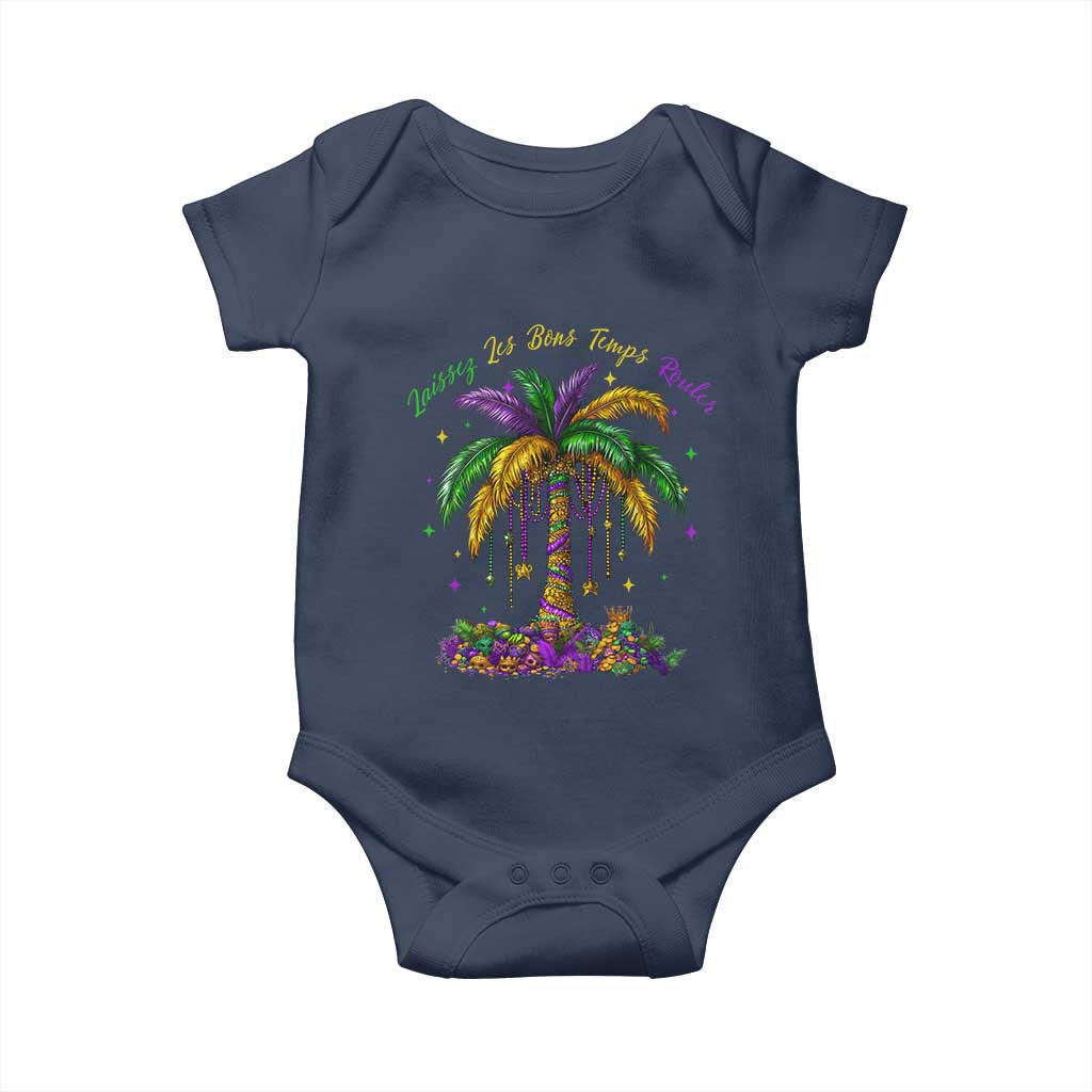Funny Mardi Gras Coconut Palm Tree Baby Onesie Laissez Les Bons Temps Rouler Beads Masks TS11 Navy Print Your Wear