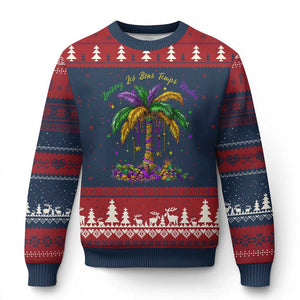 Funny Mardi Gras Coconut Palm Tree Ugly Christmas Sweater Laissez Les Bons Temps Rouler Beads Masks TS11 Navy Red Print Your Wear