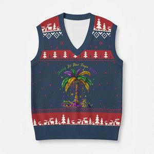 Funny Mardi Gras Coconut Palm Tree V-Neck Knit Sweater Vest Laissez Les Bons Temps Rouler Beads Masks TS11 Navy Red Print Your Wear