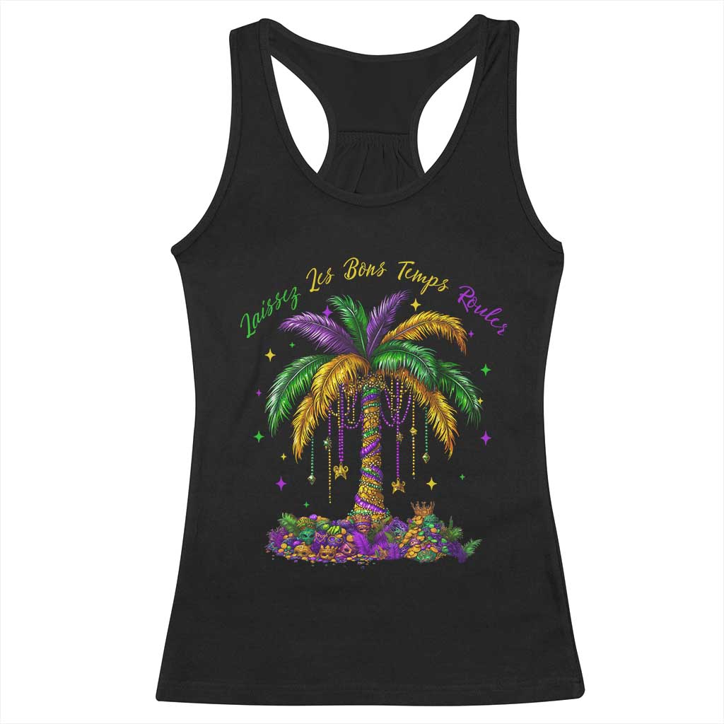 Funny Mardi Gras Coconut Palm Tree Racerback Tank Top Laissez Les Bons Temps Rouler Beads Masks TS11 Black Print Your Wear