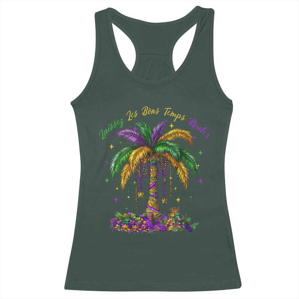 Funny Mardi Gras Coconut Palm Tree Racerback Tank Top Laissez Les Bons Temps Rouler Beads Masks TS11 Dark Forest Green Print Your Wear