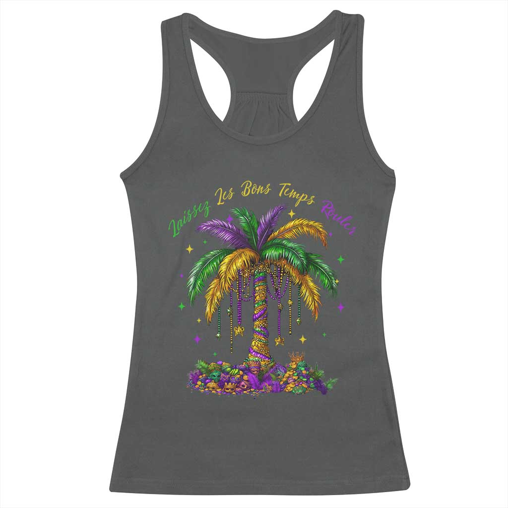 Funny Mardi Gras Coconut Palm Tree Racerback Tank Top Laissez Les Bons Temps Rouler Beads Masks TS11 Dark Heather Print Your Wear