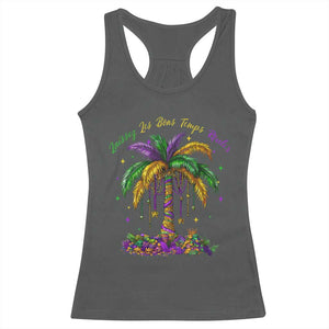 Funny Mardi Gras Coconut Palm Tree Racerback Tank Top Laissez Les Bons Temps Rouler Beads Masks TS11 Dark Heather Print Your Wear