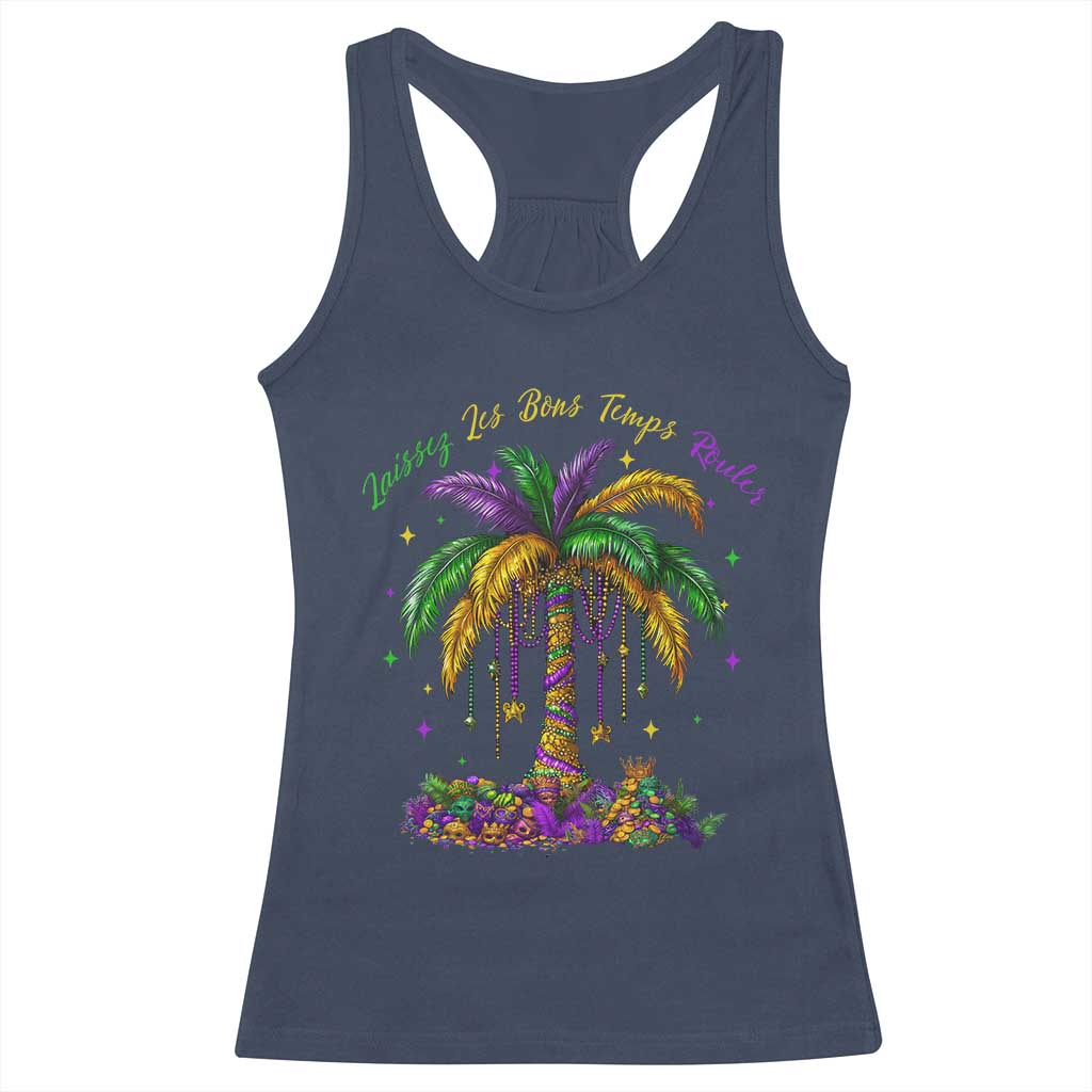 Funny Mardi Gras Coconut Palm Tree Racerback Tank Top Laissez Les Bons Temps Rouler Beads Masks TS11 Navy Print Your Wear