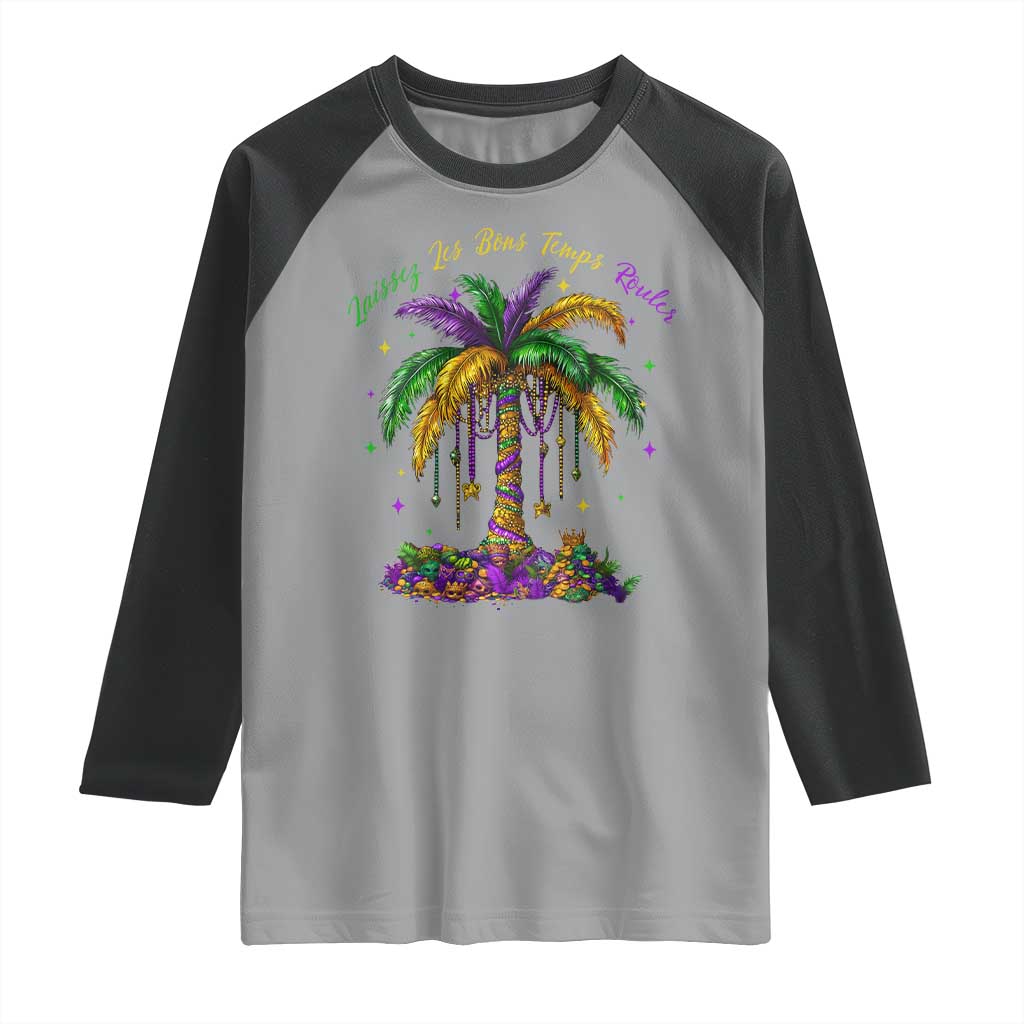 Funny Mardi Gras Coconut Palm Tree Raglan Shirt Laissez Les Bons Temps Rouler Beads Masks TS11 Sport Gray Black Print Your Wear