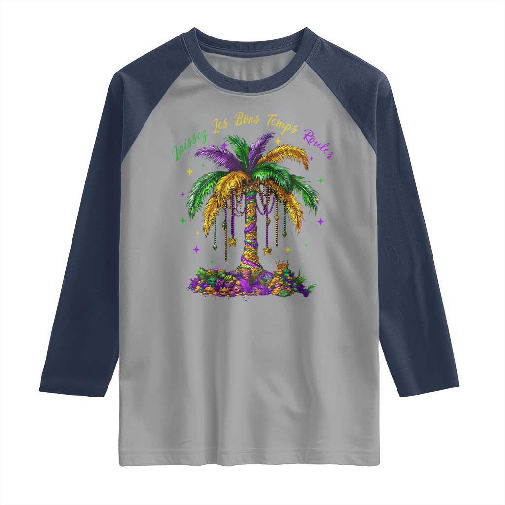 Funny Mardi Gras Coconut Palm Tree Raglan Shirt Laissez Les Bons Temps Rouler Beads Masks TS11 Sport Gray Navy Print Your Wear