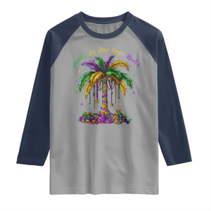 Funny Mardi Gras Coconut Palm Tree Raglan Shirt Laissez Les Bons Temps Rouler Beads Masks TS11 Sport Gray Navy Print Your Wear