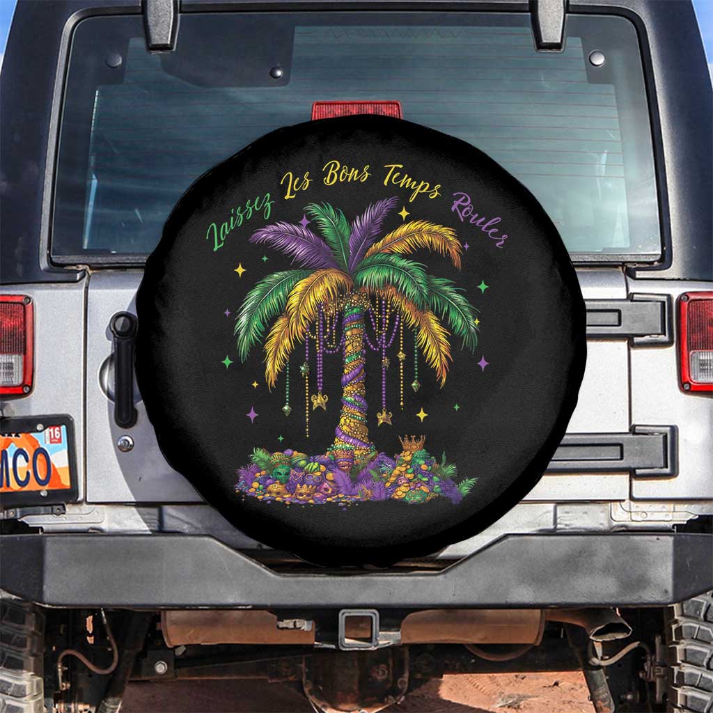 Funny Mardi Gras Coconut Palm Tree Spare Tire Cover Laissez Les Bons Temps Rouler Beads Masks TS11 No hole Black Print Your Wear