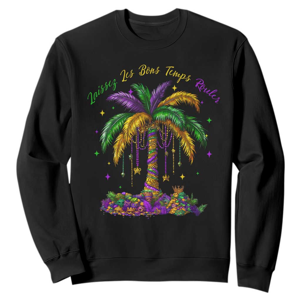 Funny Mardi Gras Coconut Palm Tree Sweatshirt Laissez Les Bons Temps Rouler Beads Masks TS11 Black Print Your Wear