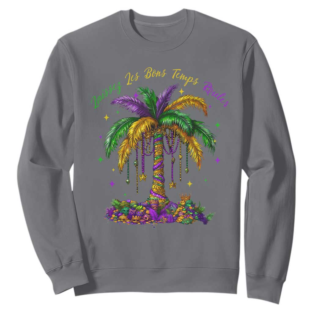 Funny Mardi Gras Coconut Palm Tree Sweatshirt Laissez Les Bons Temps Rouler Beads Masks TS11 Charcoal Print Your Wear