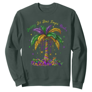 Funny Mardi Gras Coconut Palm Tree Sweatshirt Laissez Les Bons Temps Rouler Beads Masks TS11 Dark Forest Green Print Your Wear
