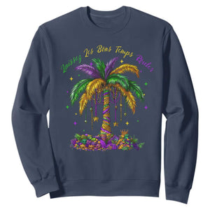 Funny Mardi Gras Coconut Palm Tree Sweatshirt Laissez Les Bons Temps Rouler Beads Masks TS11 Navy Print Your Wear