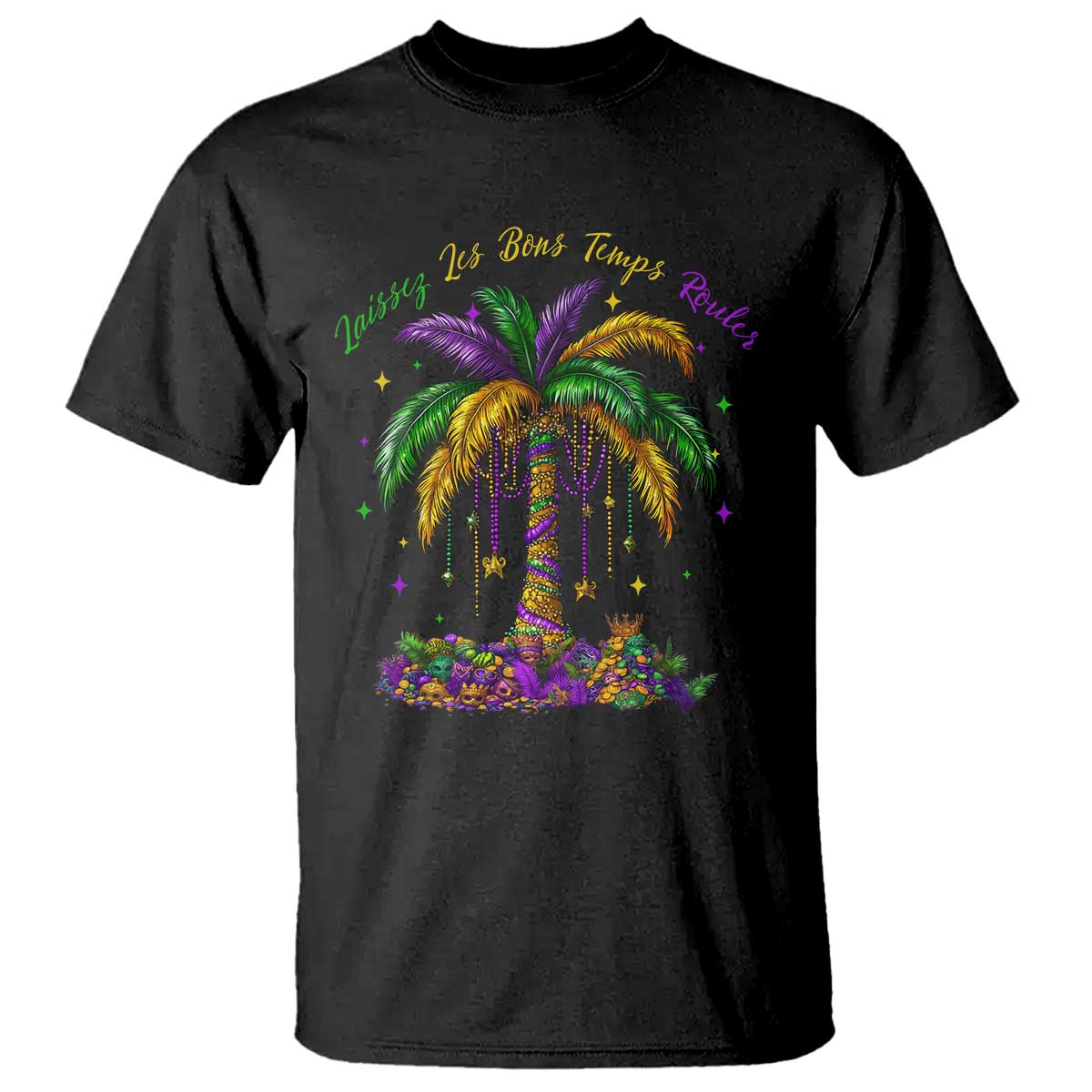 Funny Mardi Gras Coconut Palm Tree T Shirt Laissez Les Bons Temps Rouler Beads Masks TS11 Black Print Your Wear