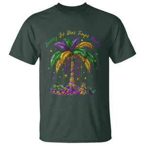 Funny Mardi Gras Coconut Palm Tree T Shirt Laissez Les Bons Temps Rouler Beads Masks TS11 Dark Forest Green Print Your Wear