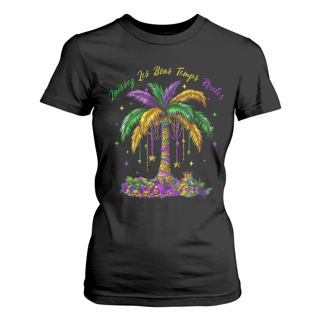 Funny Mardi Gras Coconut Palm Tree T Shirt For Women Laissez Les Bons Temps Rouler Beads Masks TS11 Black Print Your Wear