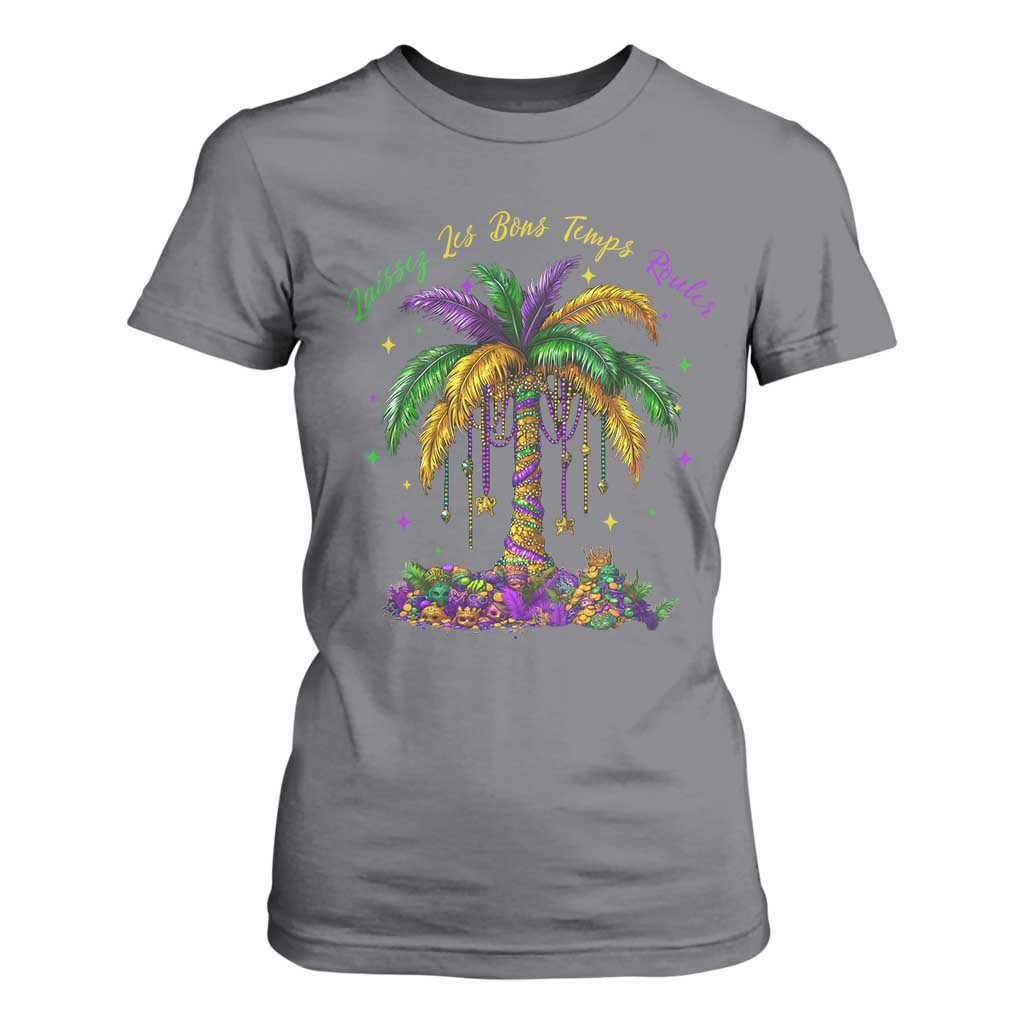 Funny Mardi Gras Coconut Palm Tree T Shirt For Women Laissez Les Bons Temps Rouler Beads Masks TS11 Charcoal Print Your Wear