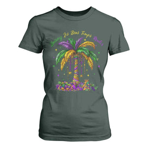 Funny Mardi Gras Coconut Palm Tree T Shirt For Women Laissez Les Bons Temps Rouler Beads Masks TS11 Dark Forest Green Print Your Wear
