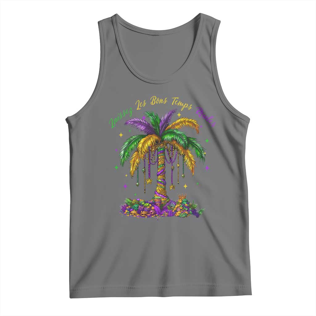 Funny Mardi Gras Coconut Palm Tree Tank Top Laissez Les Bons Temps Rouler Beads Masks TS11 Black Heather Print Your Wear