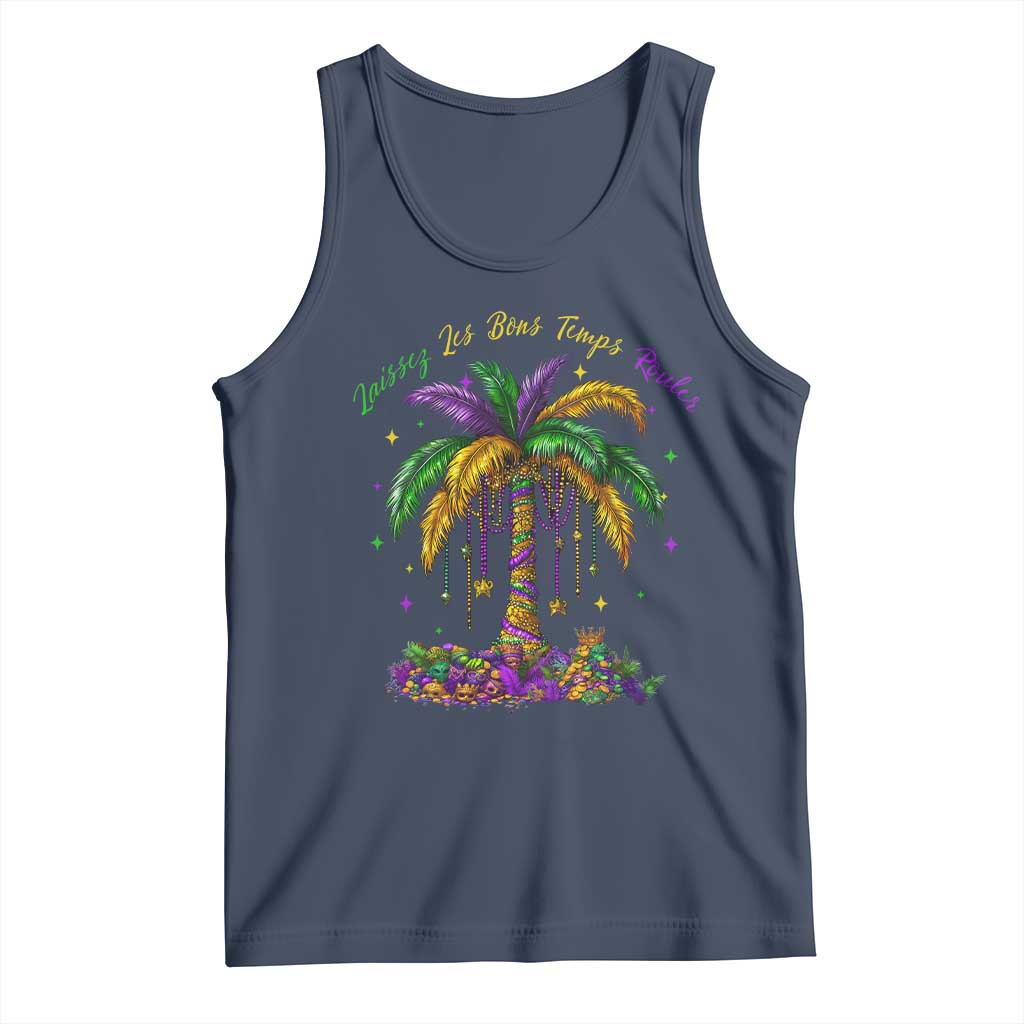 Funny Mardi Gras Coconut Palm Tree Tank Top Laissez Les Bons Temps Rouler Beads Masks TS11 Navy Print Your Wear