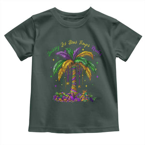 Funny Mardi Gras Coconut Palm Tree Toddler T Shirt Laissez Les Bons Temps Rouler Beads Masks TS11 Dark Forest Green Print Your Wear